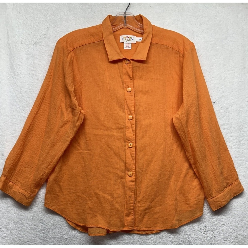 Jams World Voile Womens Size XL Orange Long Sleeve Button Up Top (L3)